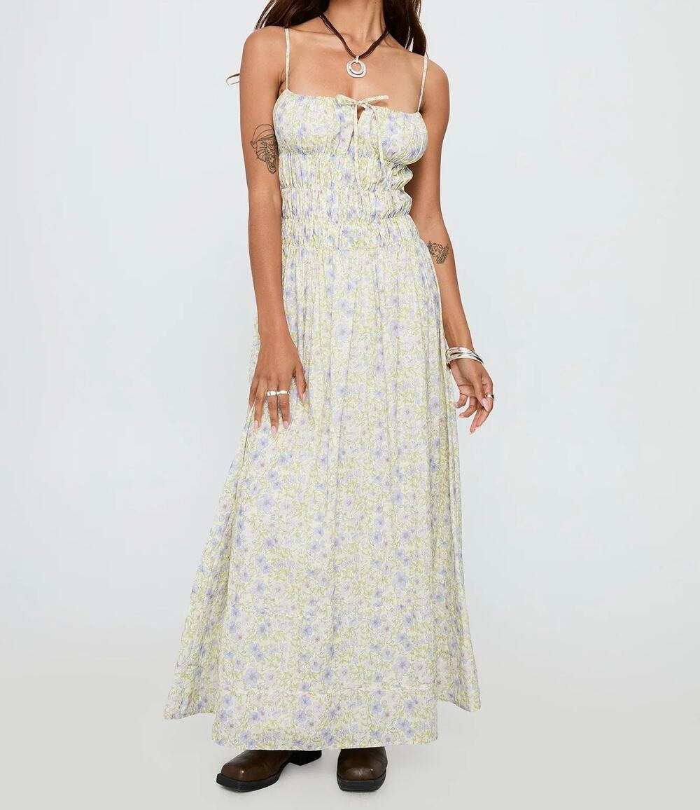 PRINCESS POLLY Loralei Shirred Floral Maxi Dress 6